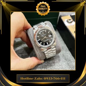 Rolex 1:1 Day-Date 40mm Mặt Đen Cọc Số Baguette