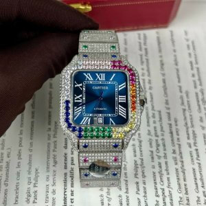 Đồng Cartier De Santos Replica 1:1 Rainbow Mặt Xanh
