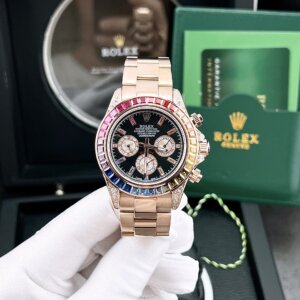 Đồng Hồ Rolex Máy Nhật Daytona Rainbow Mạ Vàng Hồng