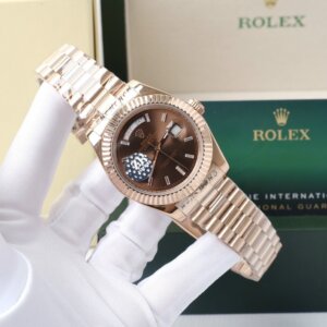 Đồng Hồ Rolex Fake Máy Nhật Day-Date 40mm mặt Cafe